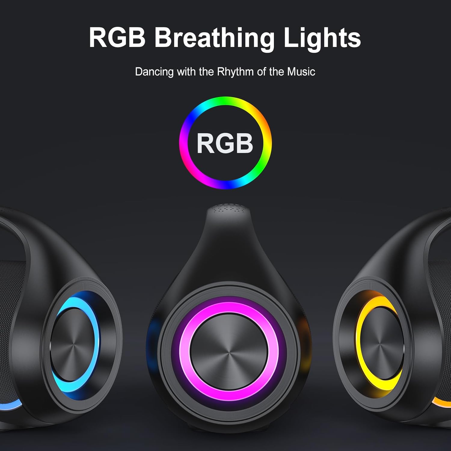 JYX Portable Bluetooth Speaker Wireless: IPX5 Waterproof Speaker Boom Music Box with Disco Light for Indoor Outdoor Parties, Powerful Bass Stereo Sound Loud Speaker Support USB/TF Card/AUX/FM/Rec