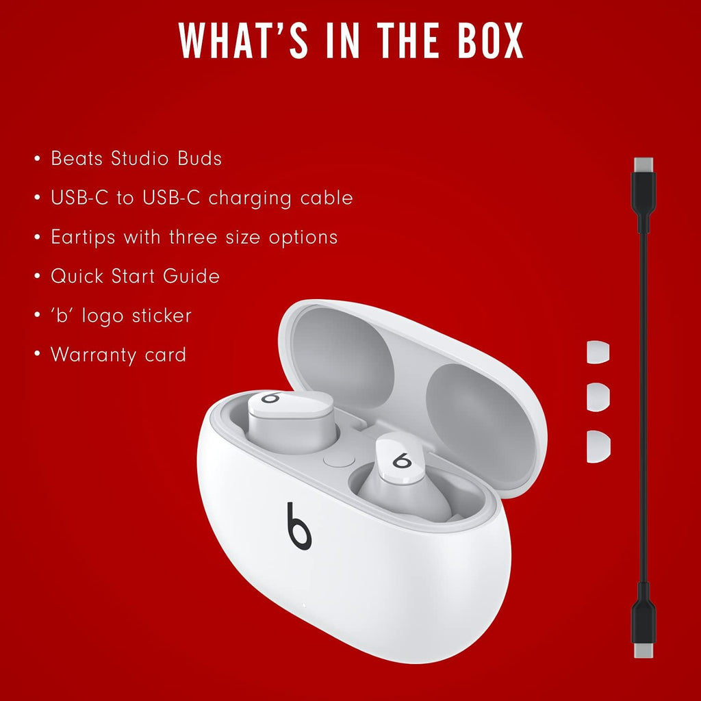 Beats Studio Buds – True Wireless Noise Cancelling Earbuds – Compatible with Apple & Android, Built-in Microphone, IPX4 Rating, Sweat Resistant Earphones, Class 1 Bluetooth Headphones - White
