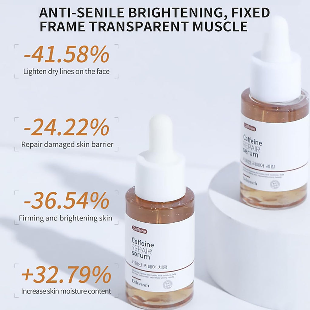 DEleventh Korean Brand Caffeine Repair Face Serum 37ml / with Natural Extracts, Anti-Aging, Reduce Puffiness, Deeply Hydrate, Improve Skin, Fade Fine Lines, Relieve and Revitalize Skin