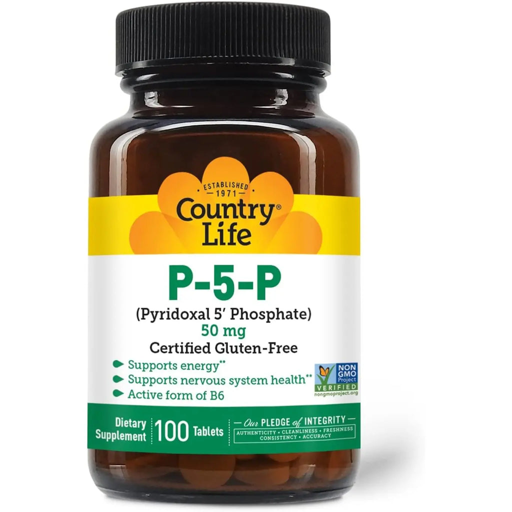 Country Life P-5-P Vitamin B6 – Bioavailable Pyridoxal-5-Phosphate Supplement for Energy, Nervous System Support, and Red Blood Cell Growth – Certified Gluten Free, Vegan, Non-GMO – 100 Capsules