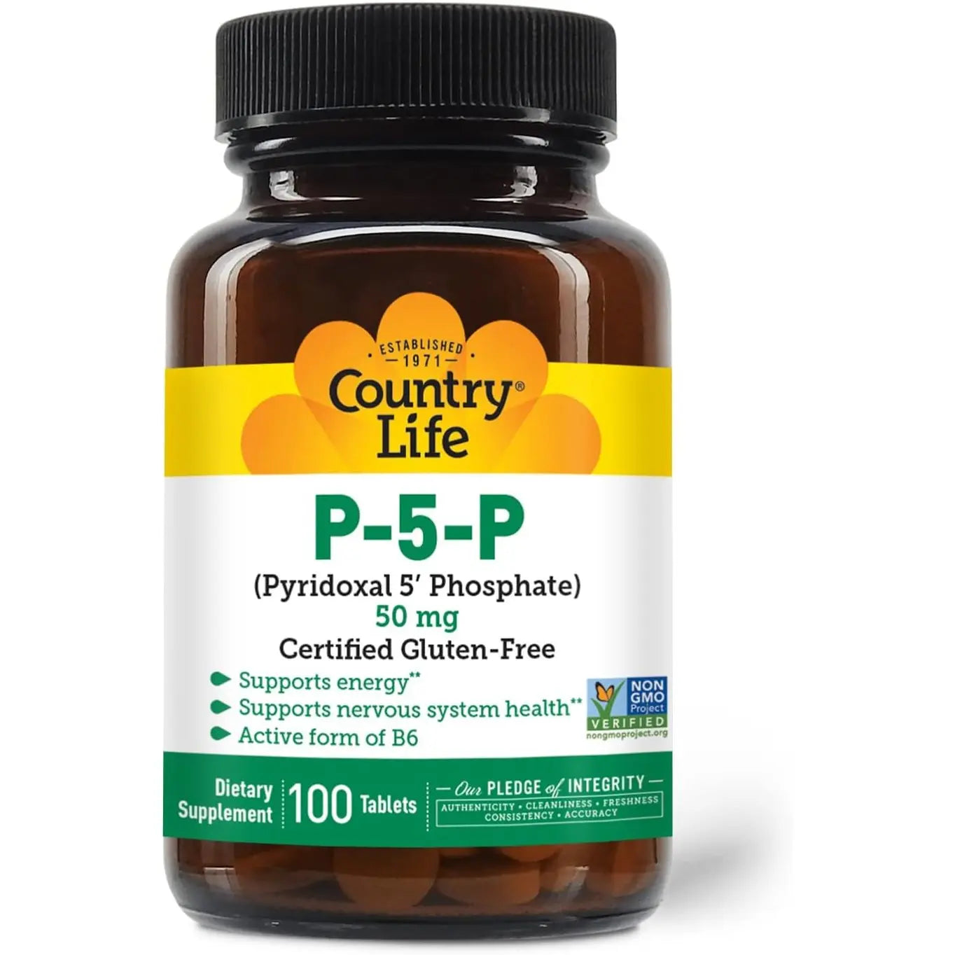 Country Life P-5-P Vitamin B6 – Bioavailable Pyridoxal-5-Phosphate Supplement for Energy, Nervous System Support, and Red Blood Cell Growth – Certified Gluten Free, Vegan, Non-GMO – 100 Capsules