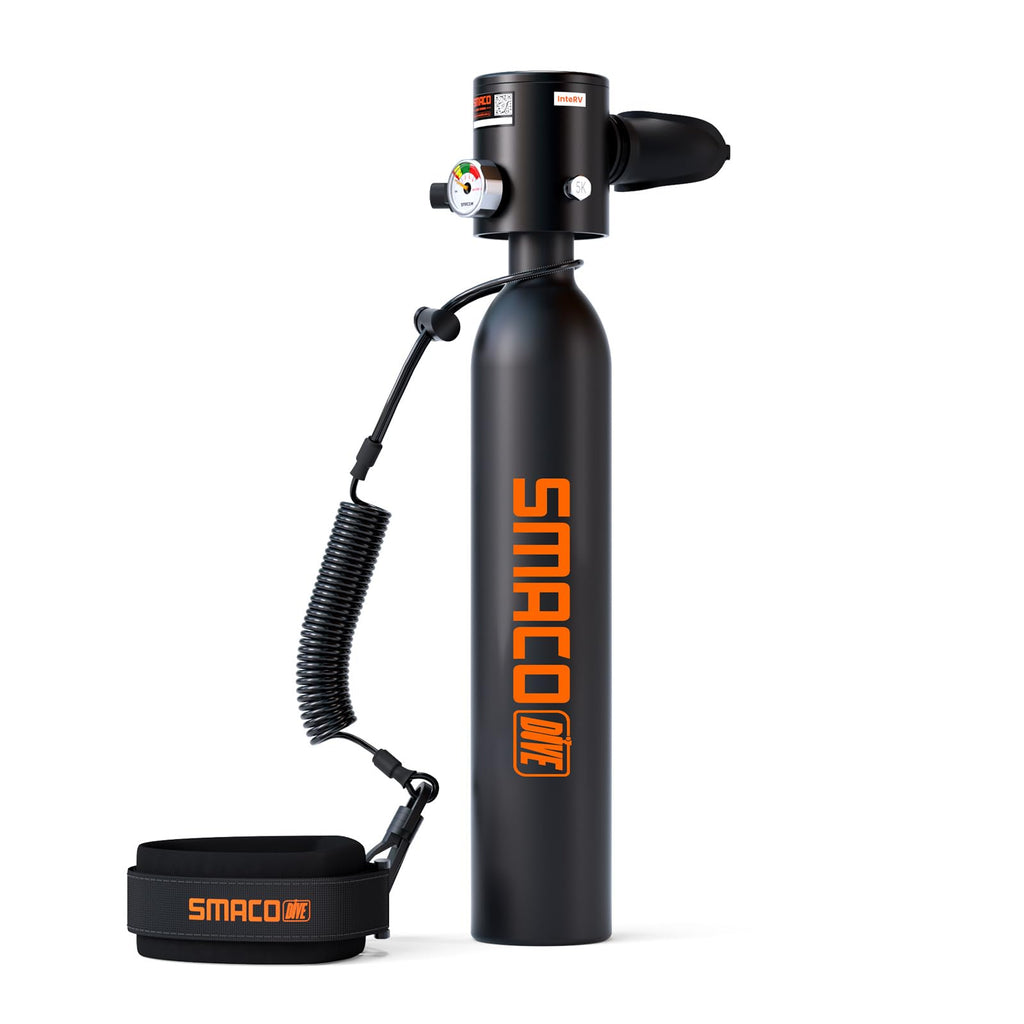 SMACO Mini Scuba Tank 0.5L Portable Small Diving Tank for Underwater Breathing Reusable Diving Cylinder up to 10 Minutes Dive Time Lung Diving Tank Emergency Rescue Pony Bottle S300