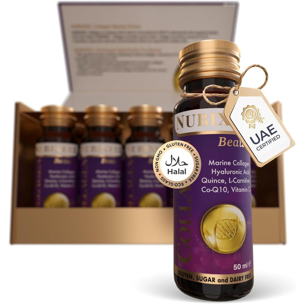 Nubixeel Premium Marine Collagen (10 Shots) – Hydrolyzed Liquid Collagen with Vitamin C + Biotin + E + B5 + B6 | Hair & Skin Support | for Women & Men | Sugar-Free | Gluten-Free