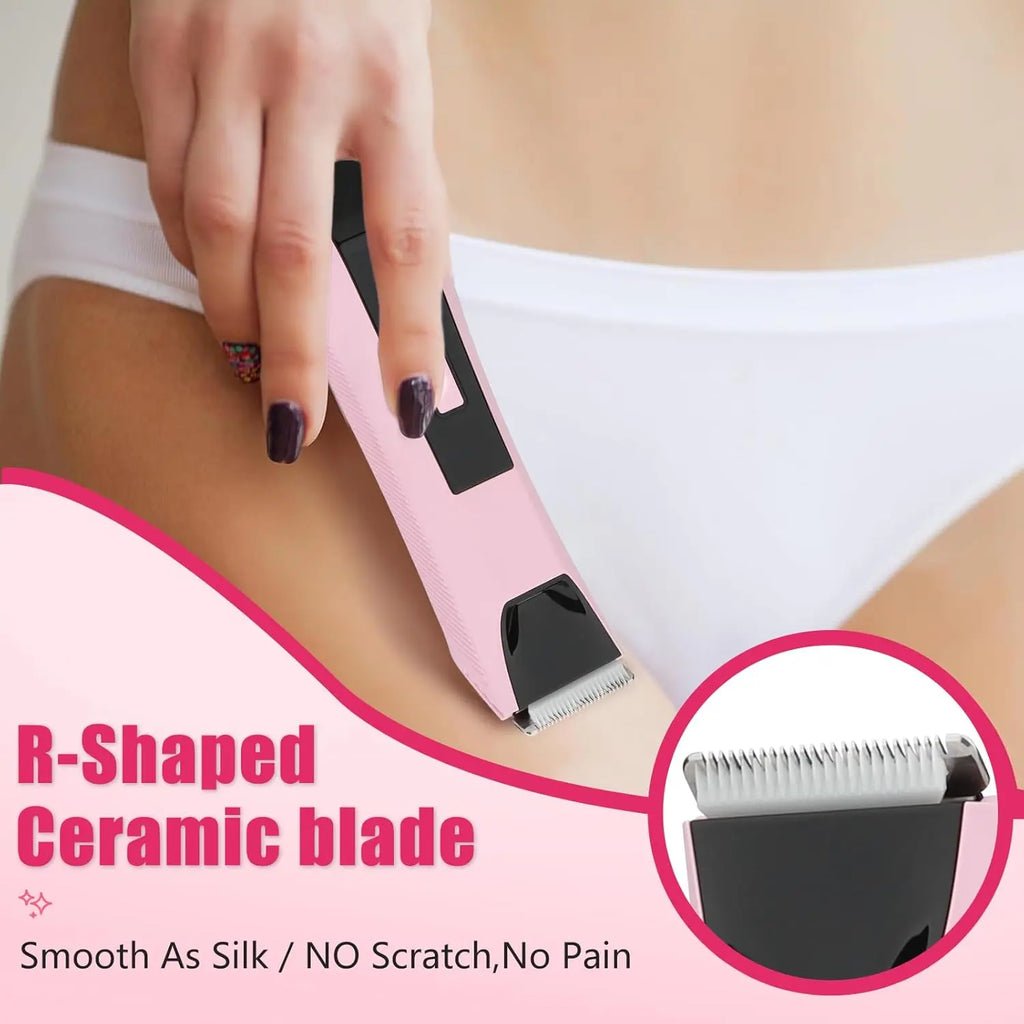2-in-1 Bikini Trimmer for Women - Electric Razor & Pubic Hair Shaver with LED Light & Display, IPX7 Waterproof, USB-C Fast Charge, Travel Lock, Ceramic Blades for Body/Underarm/Leg, Painless Grooming