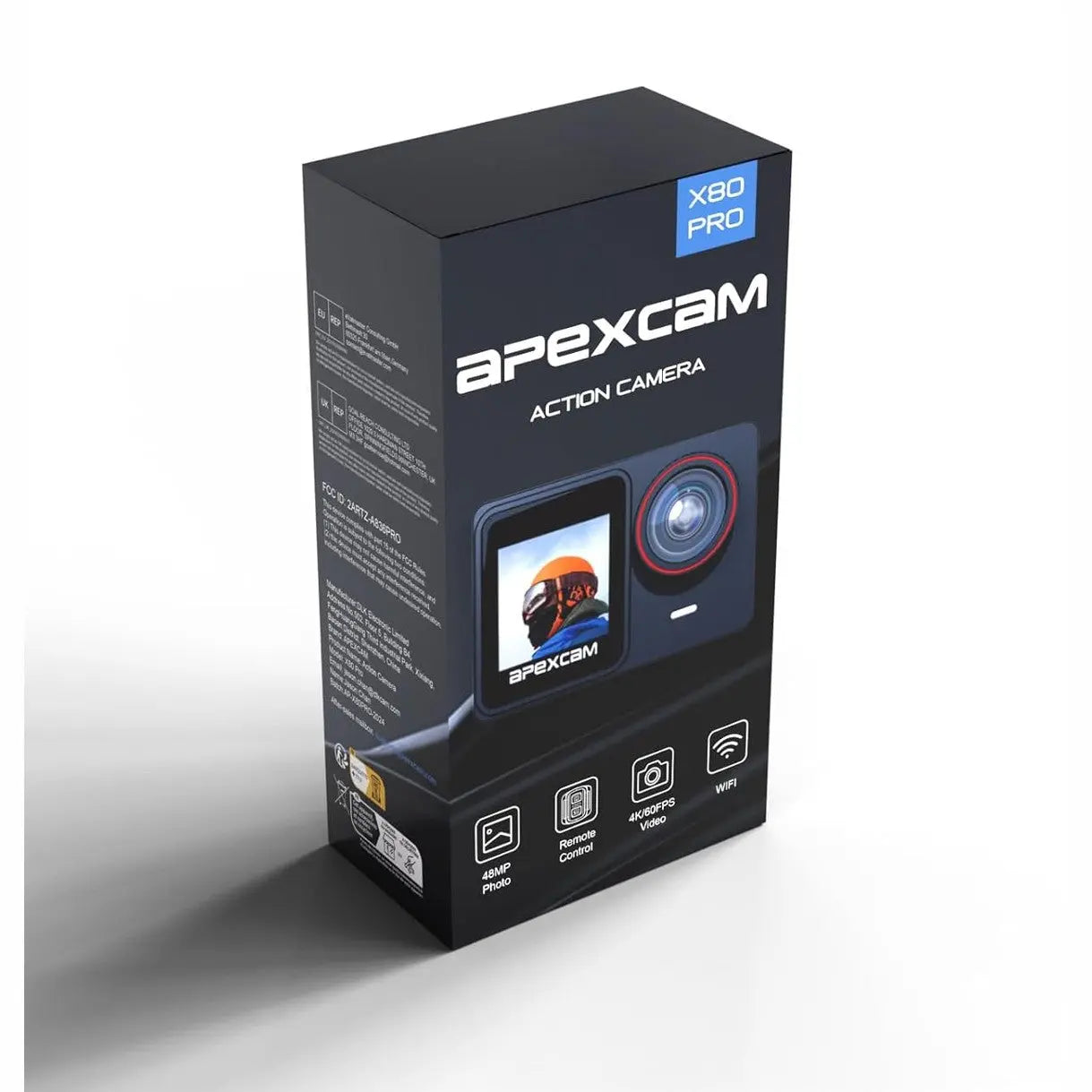 Apexcam 4K 60FPS Dual Screen Action Camera HD 48MP Sports Camera Water Resistant 40M Underwater Camera WiFi 170° Wide Angle
