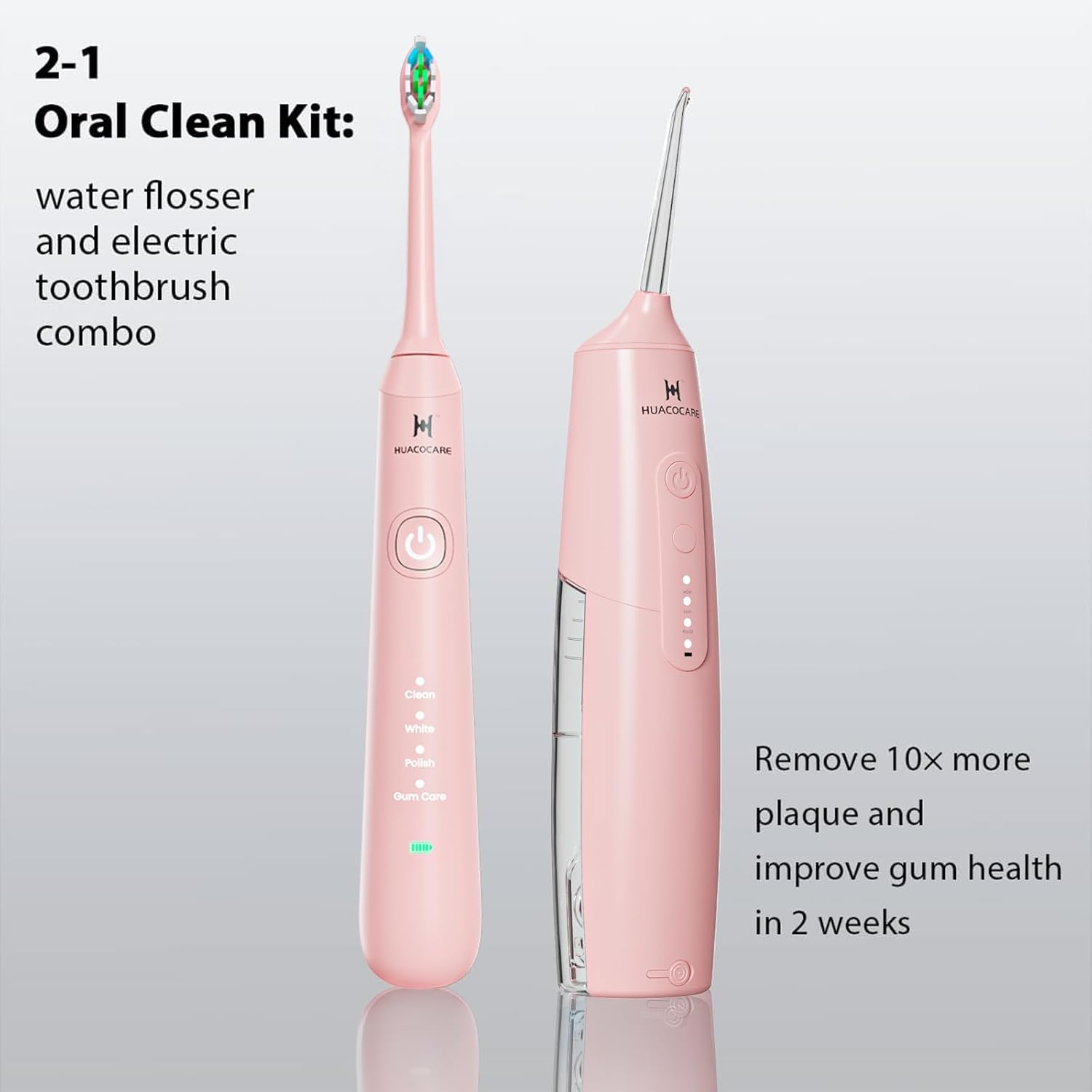 2-1 Oral Clean Kit- Water Dental flosser & Electric Toothbrush Combo- Brushing & Flossing- for Teeth Cleaning and Gum Health (Pink)