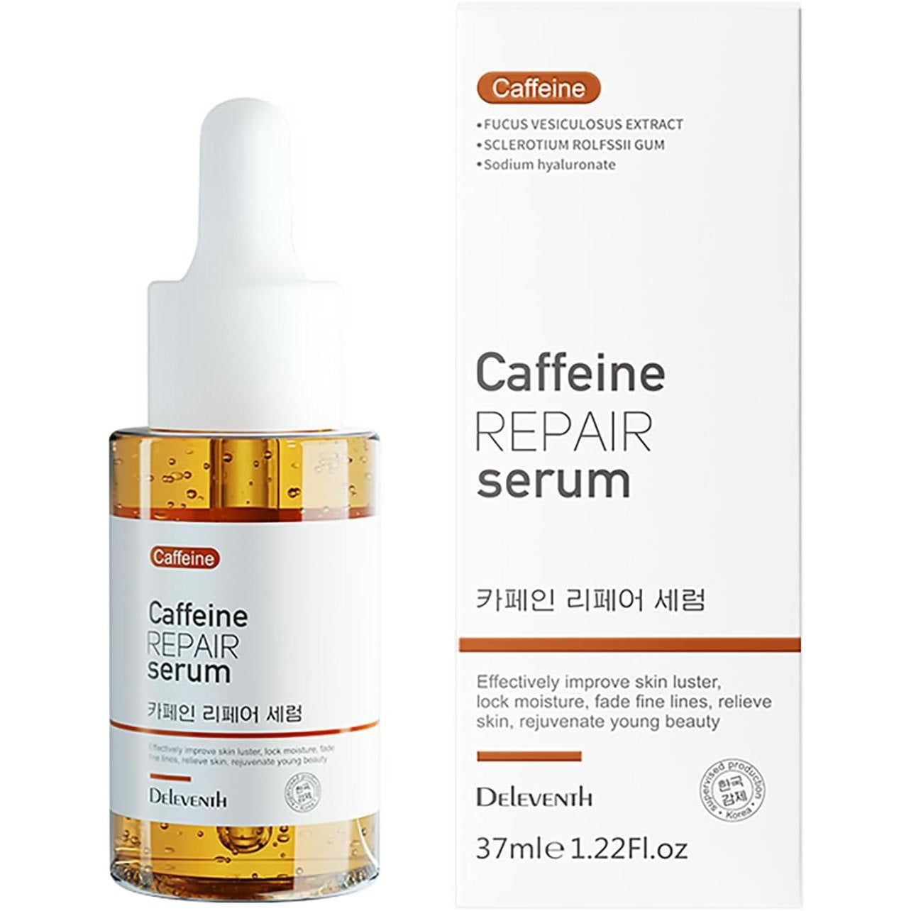 DEleventh Korean Brand Caffeine Repair Face Serum 37ml / with Natural Extracts, Anti-Aging, Reduce Puffiness, Deeply Hydrate, Improve Skin, Fade Fine Lines, Relieve and Revitalize Skin