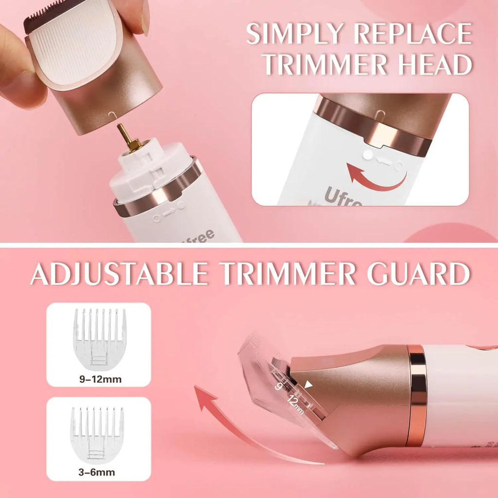 Ufree Bikini Trimmer for Women, Electric Razors Shaver for Face Body Pubic, Wet & Dry Use Grooming Kit, Gentle Hair Removal, 3 in 1 Waterproof and Cordless Hair Trimmer, USB Recharge, Gold