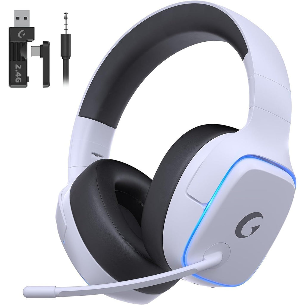 Gvyugke 2.4GHz Wireless Gaming Headsets for Switch, PC, PS5, PS4 - Bluetooth 5.3 Gaming Headphones with Noise Canceling Mic, 7.1 Surround Sound, 70H Battery, Game Lighting - Blue