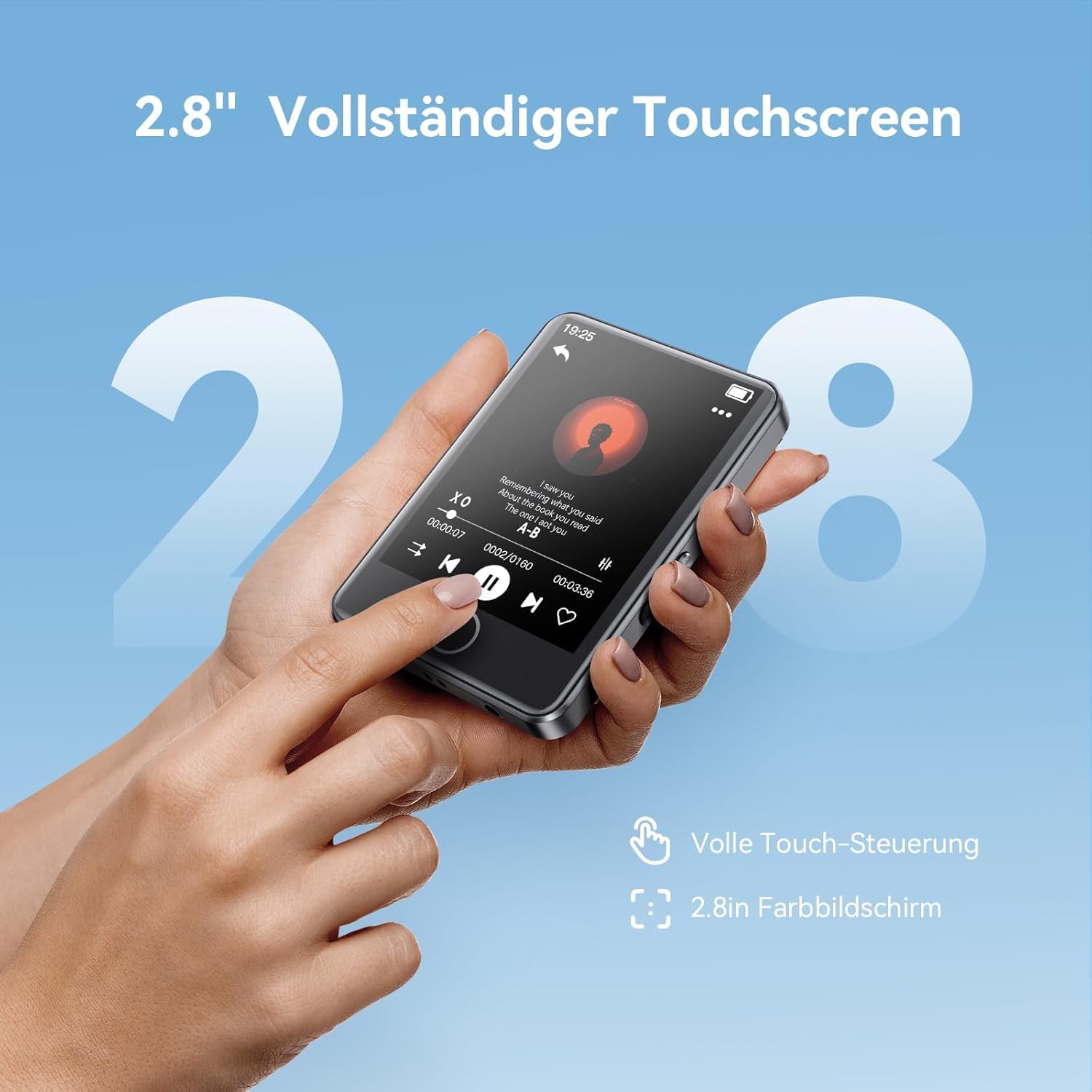 64GB MP3 Player with Bluetooth 5.3, AGPTEK 2.4" Full Touch Screen MP3 Music Player with Speaker, FM Radio, Voice Recorder, E-Book， Line-in Recording