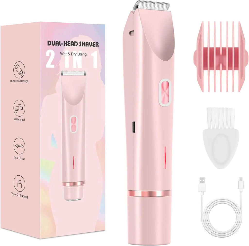 Intimate Shaver for Women, 2-in-1 Dual Head Shaver with USB-C Charging, Women's Shaver Electric for Face, Legs and Arms, Women's Razor with Waterproof Trimmer Head, Easy to Clean