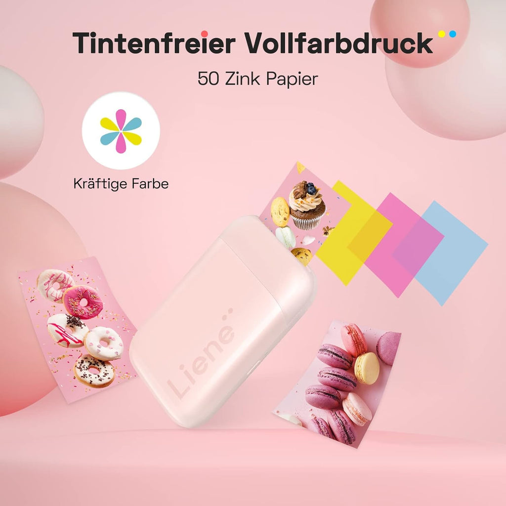 Liene Pearl K100 2x3'' Portable Photo Printer, Portable Phone Printer with 50 Zink Photo Paper Sticker, Bluetooth Printer for iOS & Android, Mini Instant Printer for iPhone