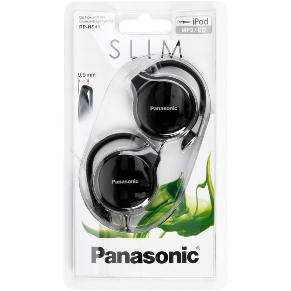 Panasonic RP-HS46E-K On-Ear Earphones Ultra-Slim Profile,High Gloss Finish,Enhanced 30mm Hi-Fi Drivers,Comfort Secure Fit with Ergonomic Ear Hook,Built-In Mic Control-Stylish Black
