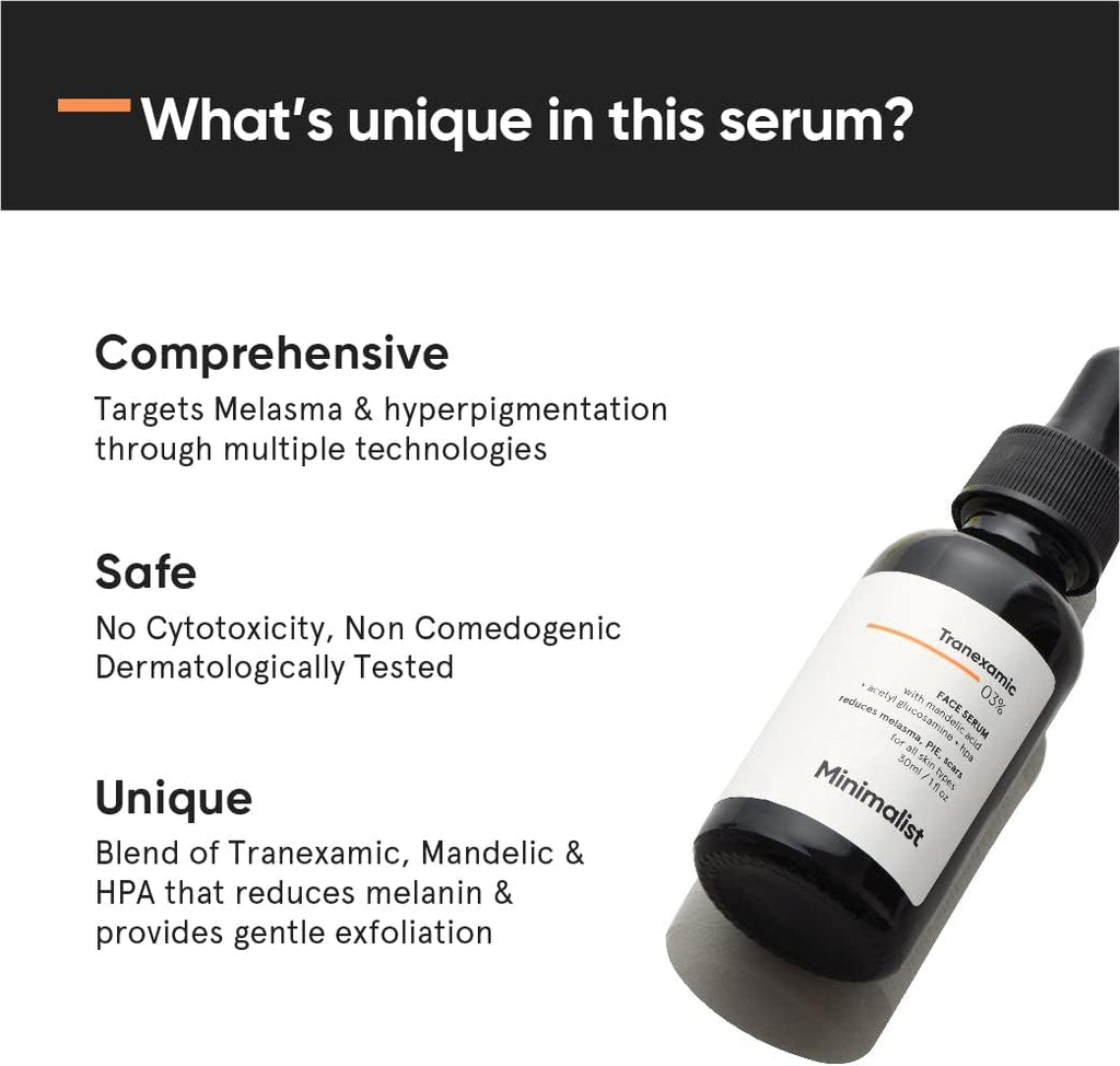 Minimalist 3% Tranexamic Acid Face Serum for PIE, PIH and Acne Scars | Face Serum with HPA to help provide even looking skin tone | 30 ml