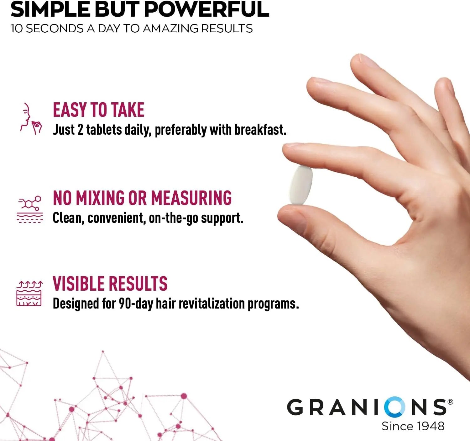 Granions Biotin 10,000 mcg Hair, Skin and Nails Pills - Extra Strength Biotin Complex with Zinc, Selenium, Millet, Bilberry, Aminos - Hair Growth Vitamins Supplement for Women & Men - 60 Tablets