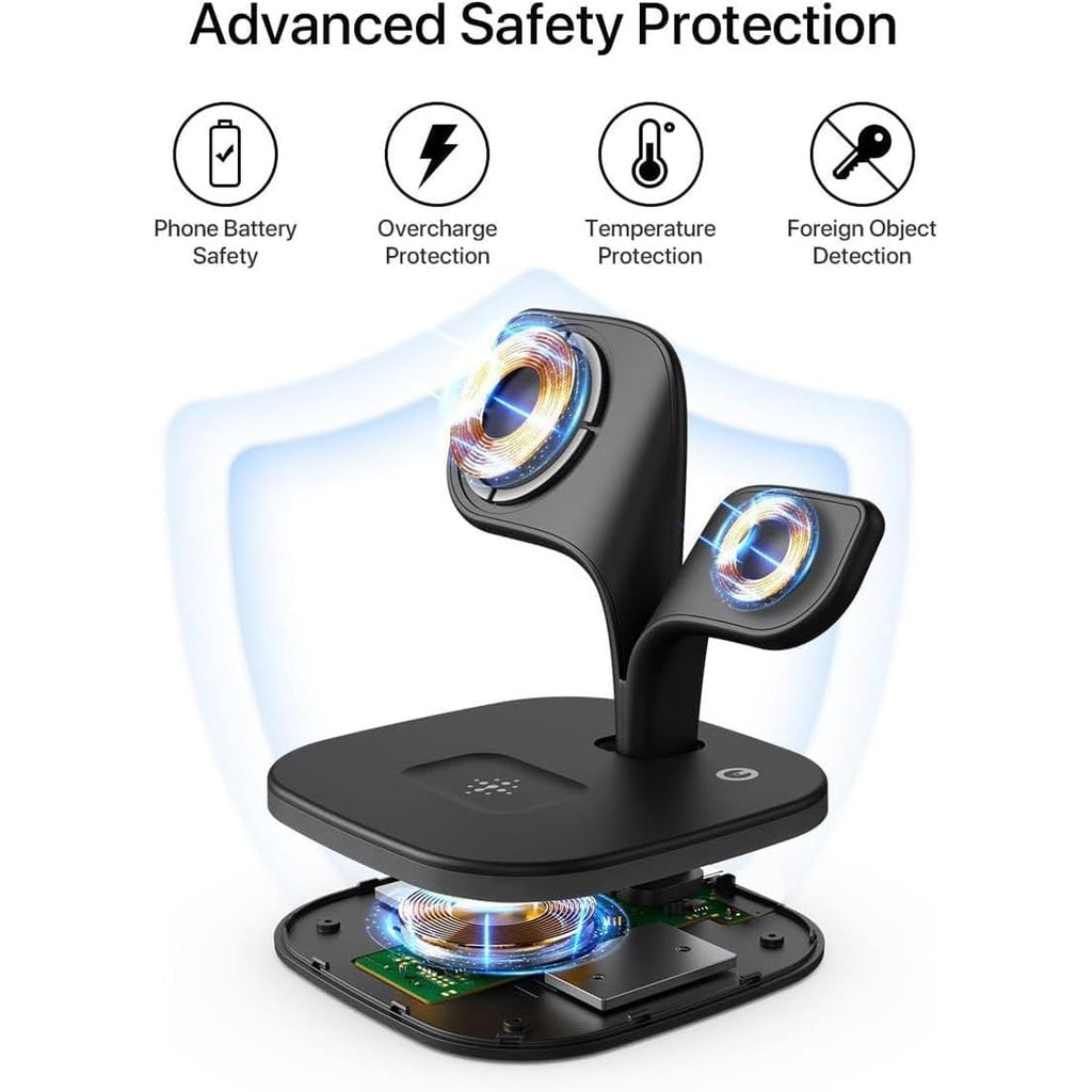 AMROAH 2025 3 in 1 Wireless Charging Station with Fast Charger, Foldable Wireless Charger for Multiple Devices iPhone 16/15/14/13/12 Pro Max Plus Watch 1-9 AirPods Pro Samsung Galaxy (Black)