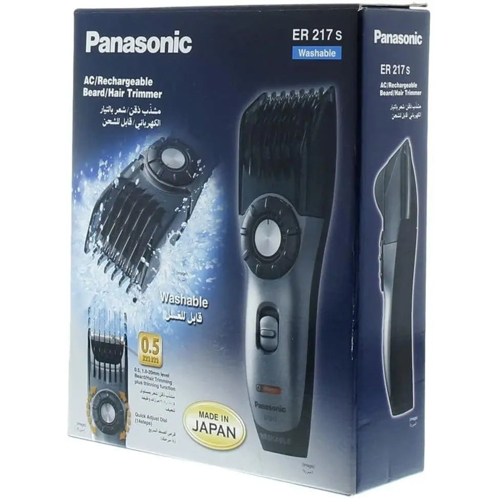 Panasonic ER217s Beard/Hair Trimmer Wet & Dry, Cord/Cordless Operation, Made In Japan, Black/Silver - International Warranty