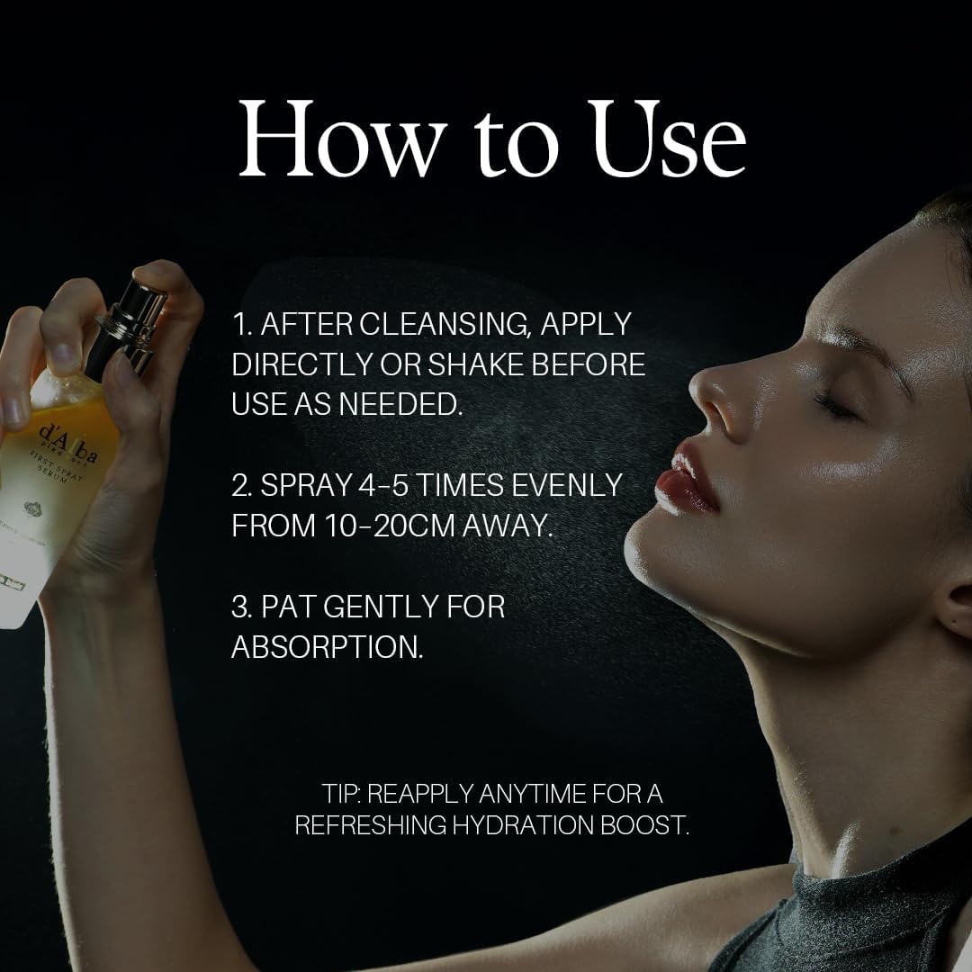 d'Alba Piedmont Italian White Truffle First Spray Serum, Vegan Skin Care, Hydrating Face Moisturizer, Glow Serum for Radiant Skin, Non Comedogenic, All In One Mist 100ml