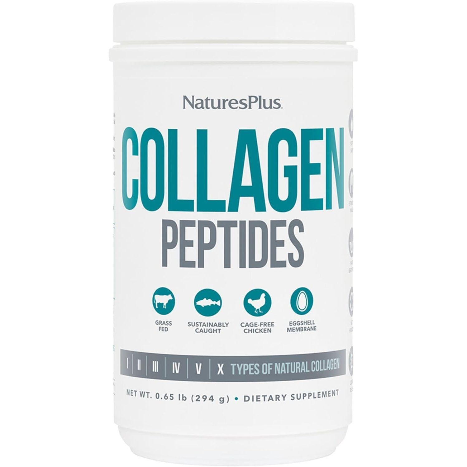 Nature's Plus Collagen Peptides 294 Grams, Contains I, II, III, IV, V & X Type Collagen - For Hair Growth, Soft Skin, Strong Nail, Gut Health, Joint & Muscles Relief