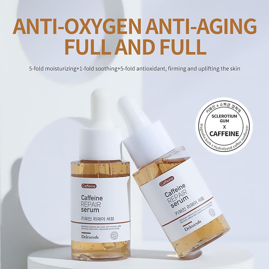 DEleventh Korean Brand Caffeine Repair Face Serum 37ml / with Natural Extracts, Anti-Aging, Reduce Puffiness, Deeply Hydrate, Improve Skin, Fade Fine Lines, Relieve and Revitalize Skin