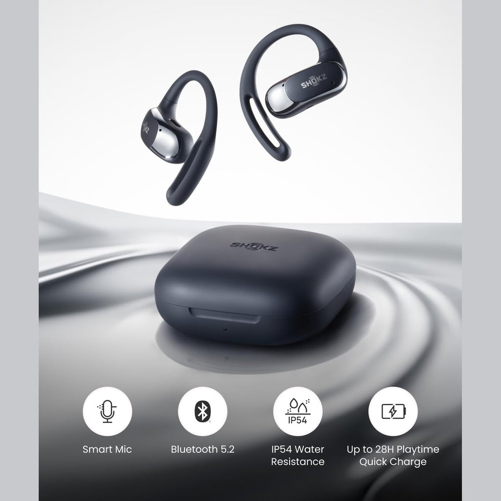 SHOKZ OpenFit Air Open-Ear Headphones, True Wireless Bluetooth Earphones with Microphone, Earbuds with Air Earhook, Fast Charging, 28h Playtime, IP54 Waterproof for Workout - Black