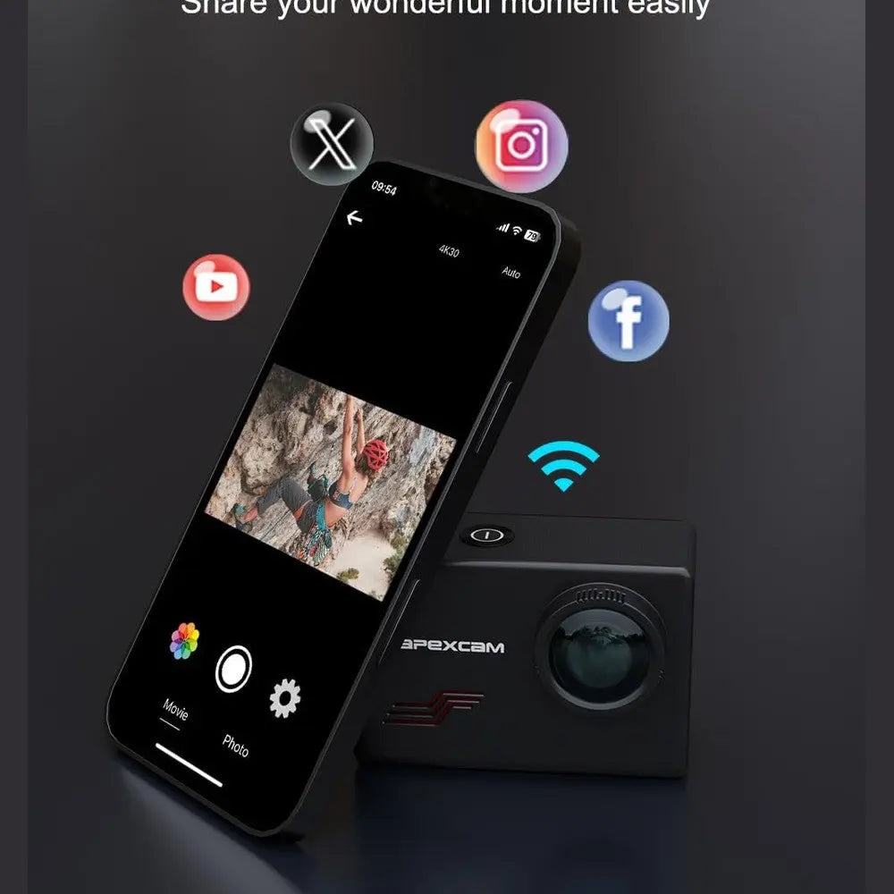 Apexcam M80 action camera Wi-Fi connectivity with smartphone app control