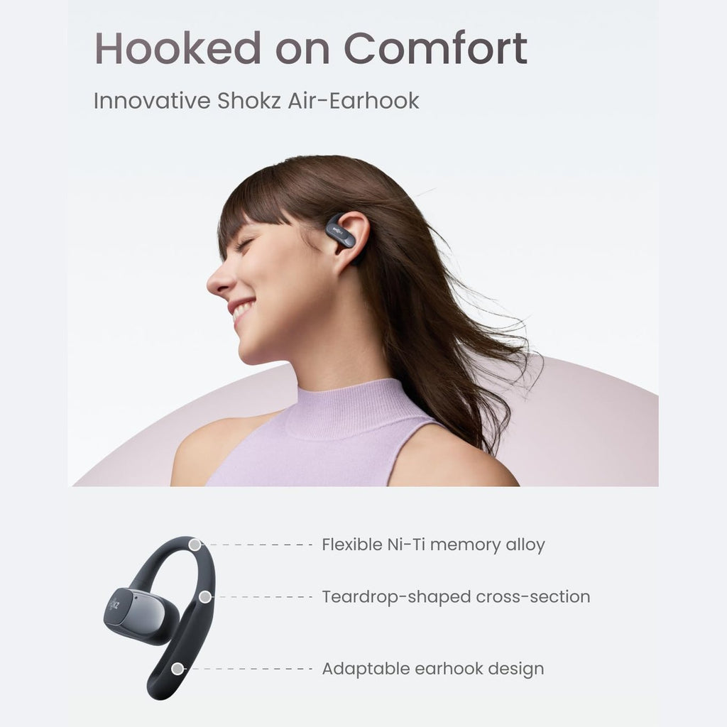 SHOKZ OpenFit Air Open-Ear Headphones, True Wireless Bluetooth Earphones with Microphone, Earbuds with Air Earhook, Fast Charging, 28h Playtime, IP54 Waterproof for Workout - Black
