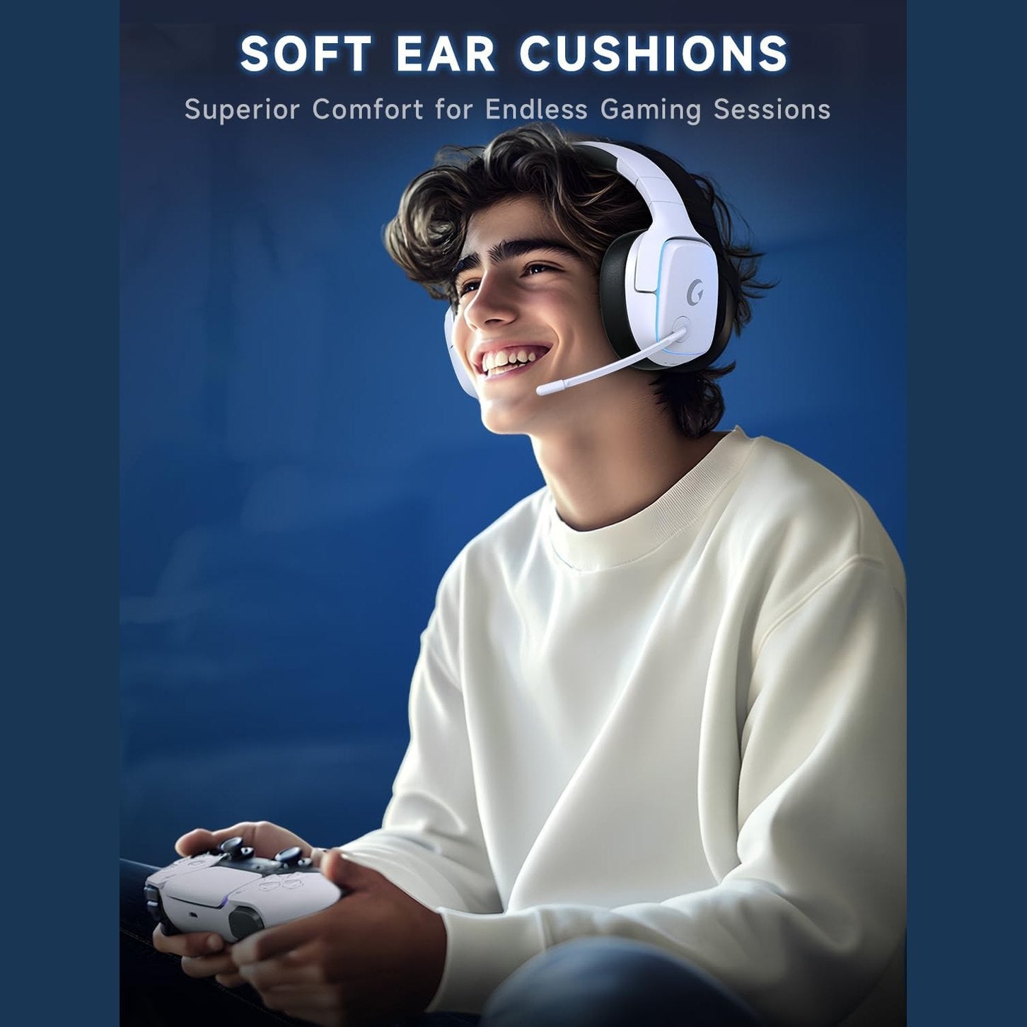 Gvyugke 2.4GHz Wireless Gaming Headsets for Switch, PC, PS5, PS4 - Bluetooth 5.3 Gaming Headphones with Noise Canceling Mic, 7.1 Surround Sound, 70H Battery, Game Lighting - Blue