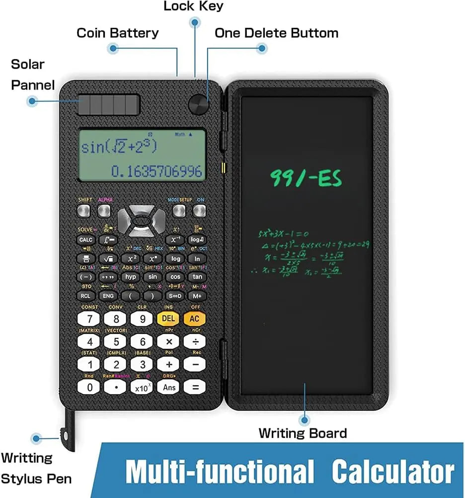 Exrp Scientific Calculator, Professional Scientific Calculators with Erasable LCD Writing Tablet, Solar and Battery Dual Power,Desktop Calculator with Notepad for Office, School
