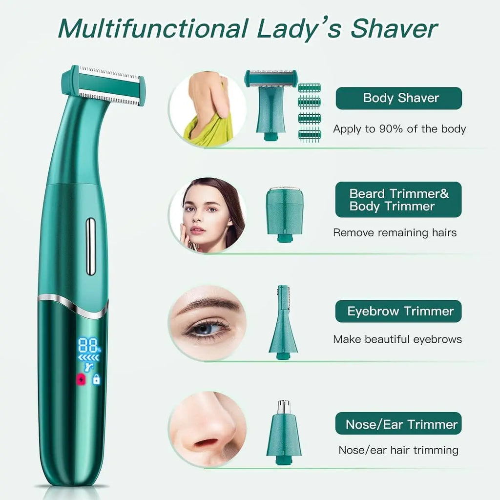 Electric Razor for Women, 4 in 1 Womens Electric Razor, Cordless Protable Body Hair Removal for Eyebrow Face Nose Legs Underarms and Bikini Line, Personal Womens Shaver Set for Wet and Dry