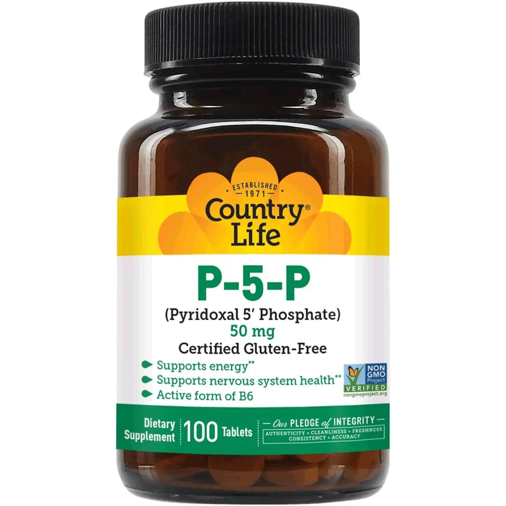 Country Life P-5-P Vitamin B6 – Bioavailable Pyridoxal-5-Phosphate Supplement for Energy, Nervous System Support, and Red Blood Cell Growth – Certified Gluten Free, Vegan, Non-GMO – 100 Capsules