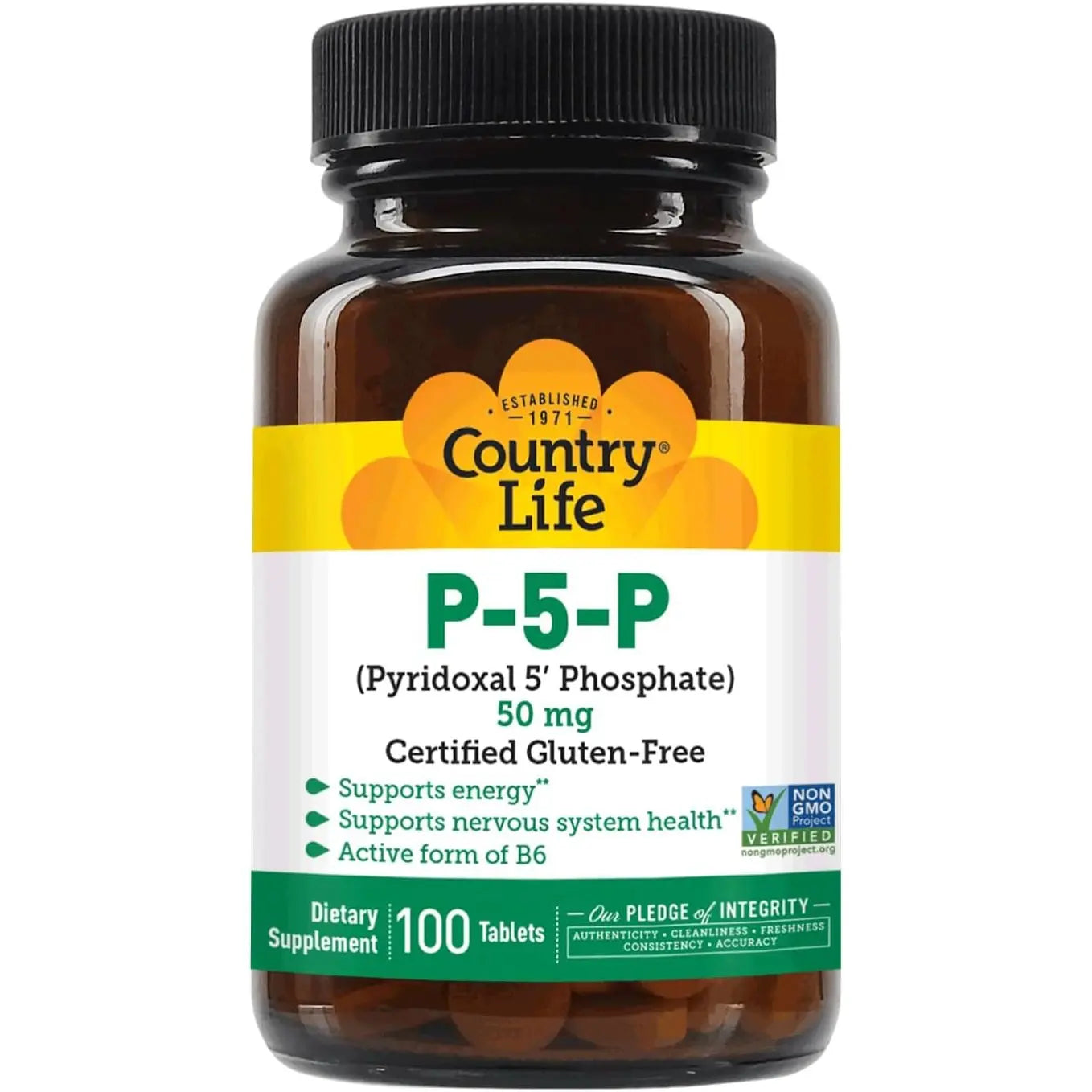 Country Life P-5-P Vitamin B6 – Bioavailable Pyridoxal-5-Phosphate Supplement for Energy, Nervous System Support, and Red Blood Cell Growth – Certified Gluten Free, Vegan, Non-GMO – 100 Capsules