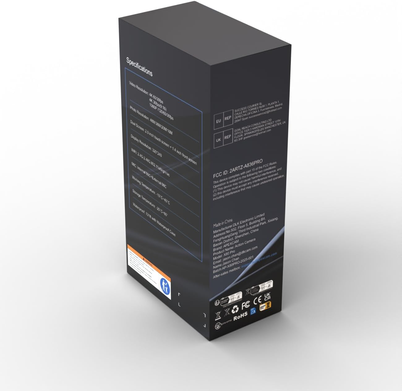 Apexcam X80Pro Double Screen Action Cam 4K60FPS 48MP Ultra HD WiFi Sports Camera Underwater Camera 40 m Waterproof 170° Wide Angle 2.4G Remote Control 2 x 1350 mAh Batteries