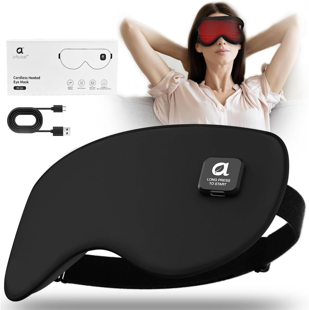 arboleaf Heated Eye Mask for Dry Eyes, Cordless Rechargeable Warm Eye Compress, Temperature Control, Light Blocking, Washable Cover & Travel, 1000mAh Rechargeable Battery