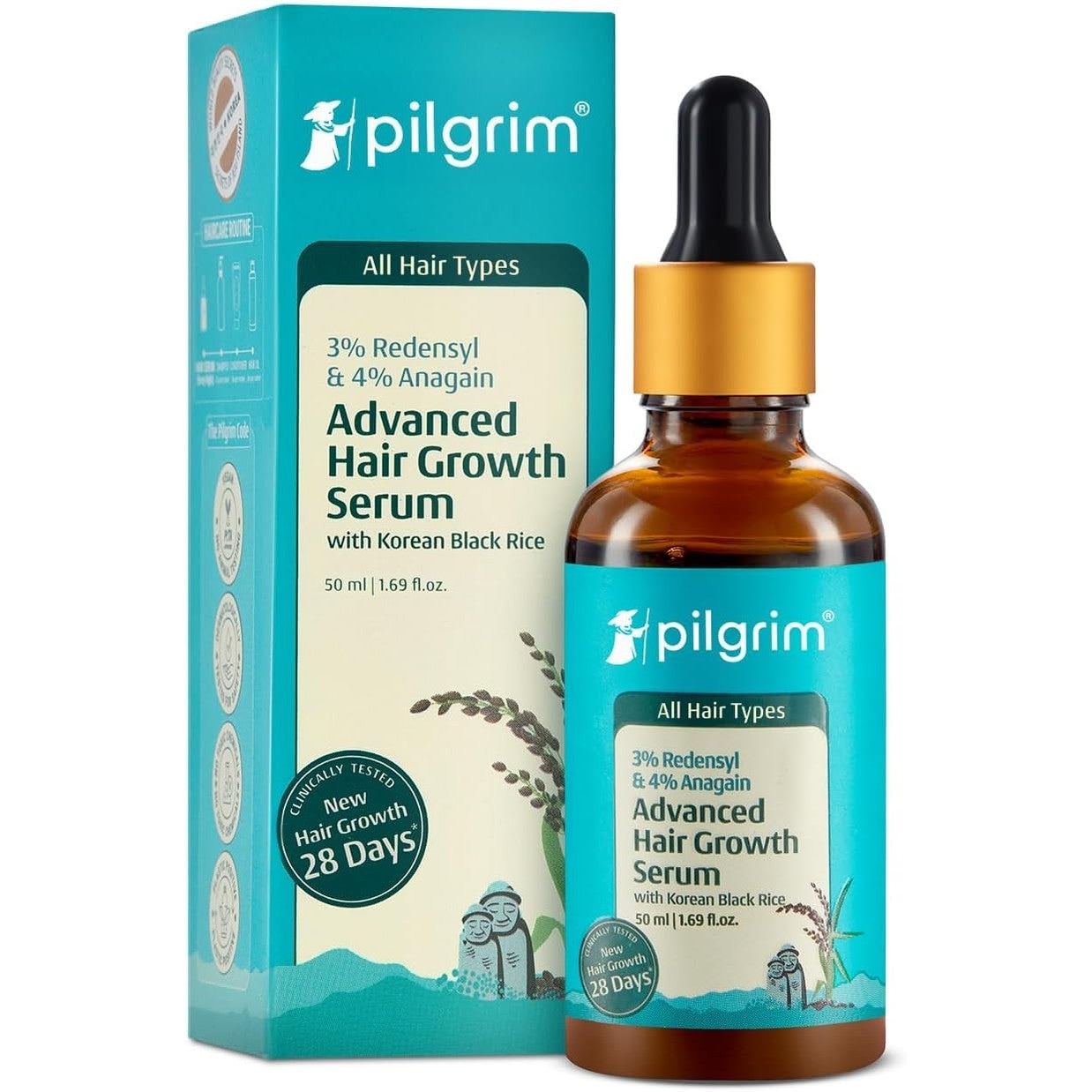 Pilgrim Redensyl 3% + Anagain 4% + Baicapil Advanced Hair Growth Serum (50ml) for Scalp with Korean Black Rice, Saw Palmetto | Control Hair Fall, Stimulate Hair Regrowth, Hair (50ml)