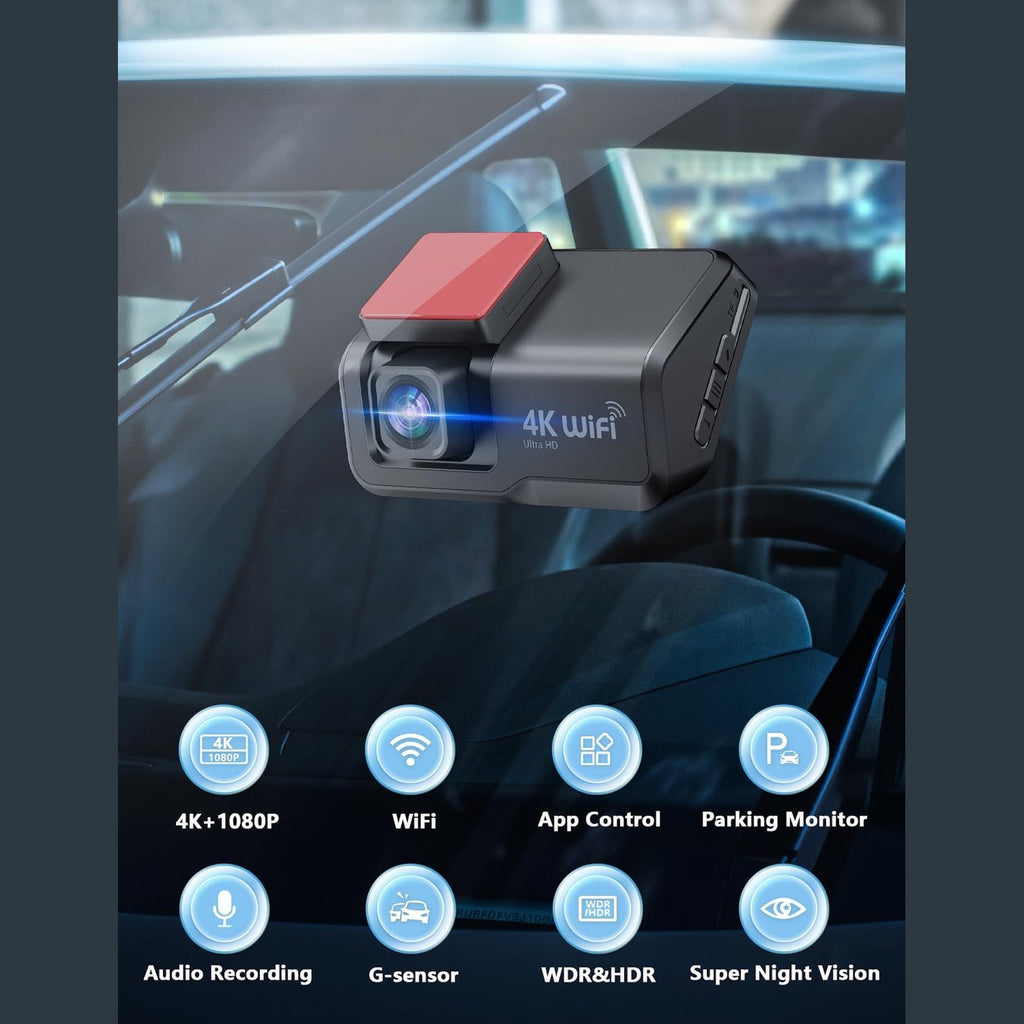 CHORTAU Dash Cam Front and Rear, 4k+1080P WiFi Dual Dash Cam with APP, 3’’ IPS Dash Camera for Cars with Free 64GB Card, Dashboard Camera with Night Vision, 24/7 Parking Monitor, WDR, Loop Recording