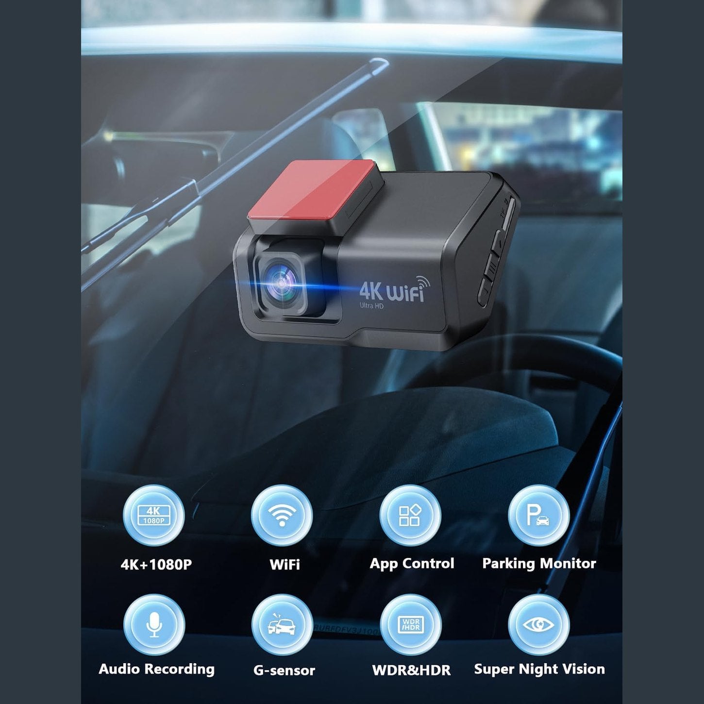 CHORTAU Dash Cam Front and Rear, 4k+1080P WiFi Dual Dash Cam with APP, 3’’ IPS Dash Camera for Cars with Free 64GB Card, Dashboard Camera with Night Vision, 24/7 Parking Monitor, WDR, Loop Recording