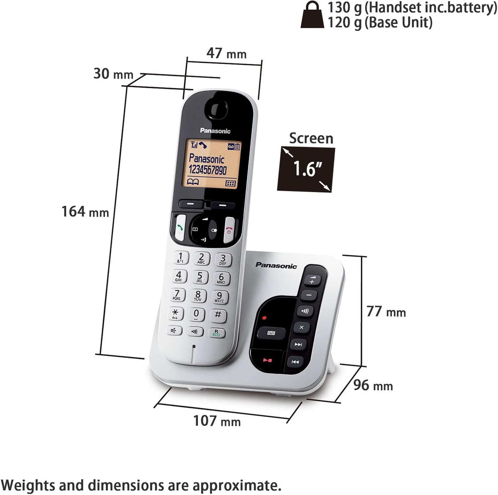 Panasonic DECT Cordless Phone with Digital Answering System, Nuisance Call Block, 1 Handset - KX-TGC220UE1 (Silver)