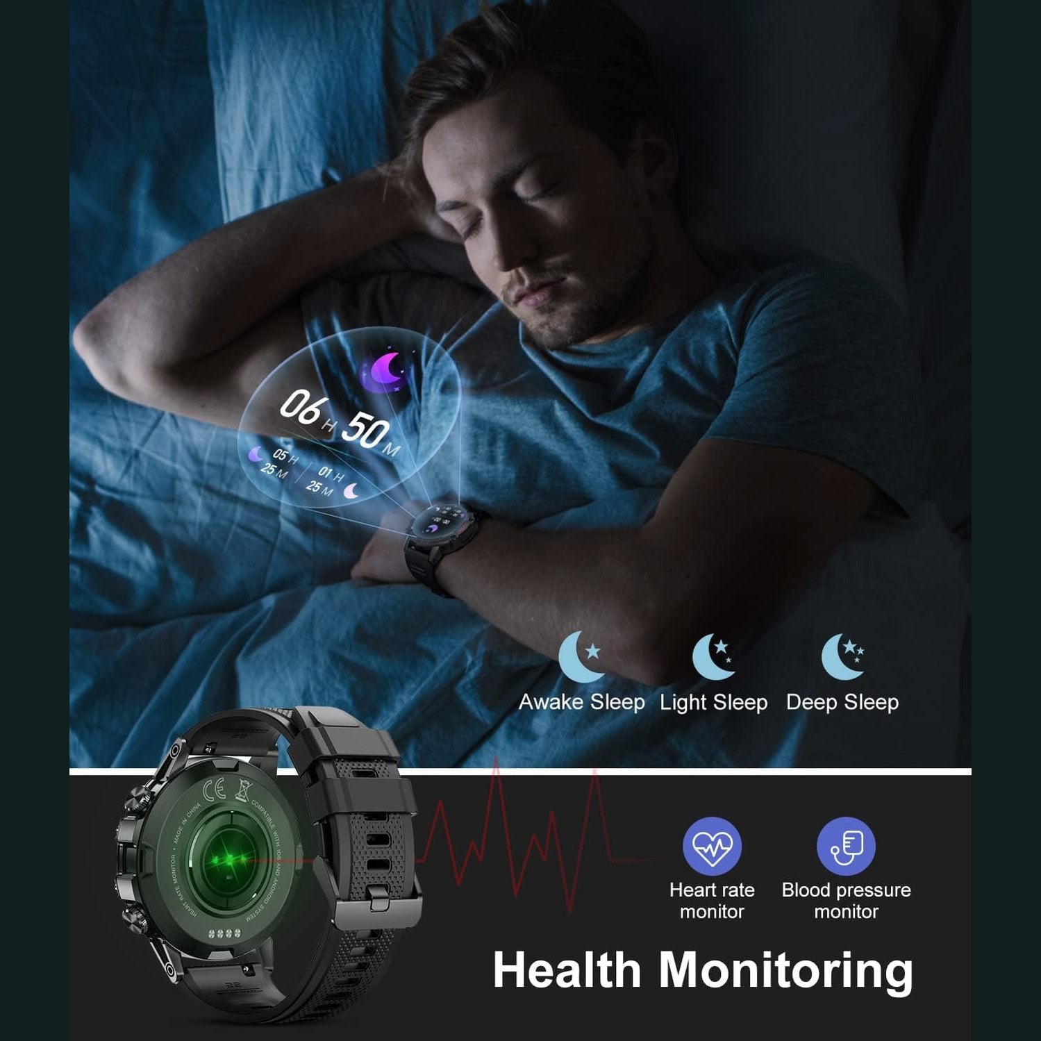 Smart Watch for Men Bluetooth Calls with,1.39''HD Touch Screen Tactical Smartwatch for Android and iPhone,5ATM Waterproof Fitness Watch with Blood Pressure/Heart Rate Monitor BlackSilicone