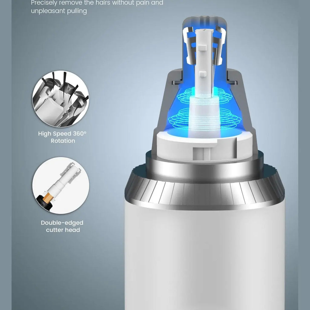 Rechargeable USB Nose & Ear Trimmer, Facial Hair Remover, Easy to Clean, Dual Edge Blades, IPX7 Waterproof,White