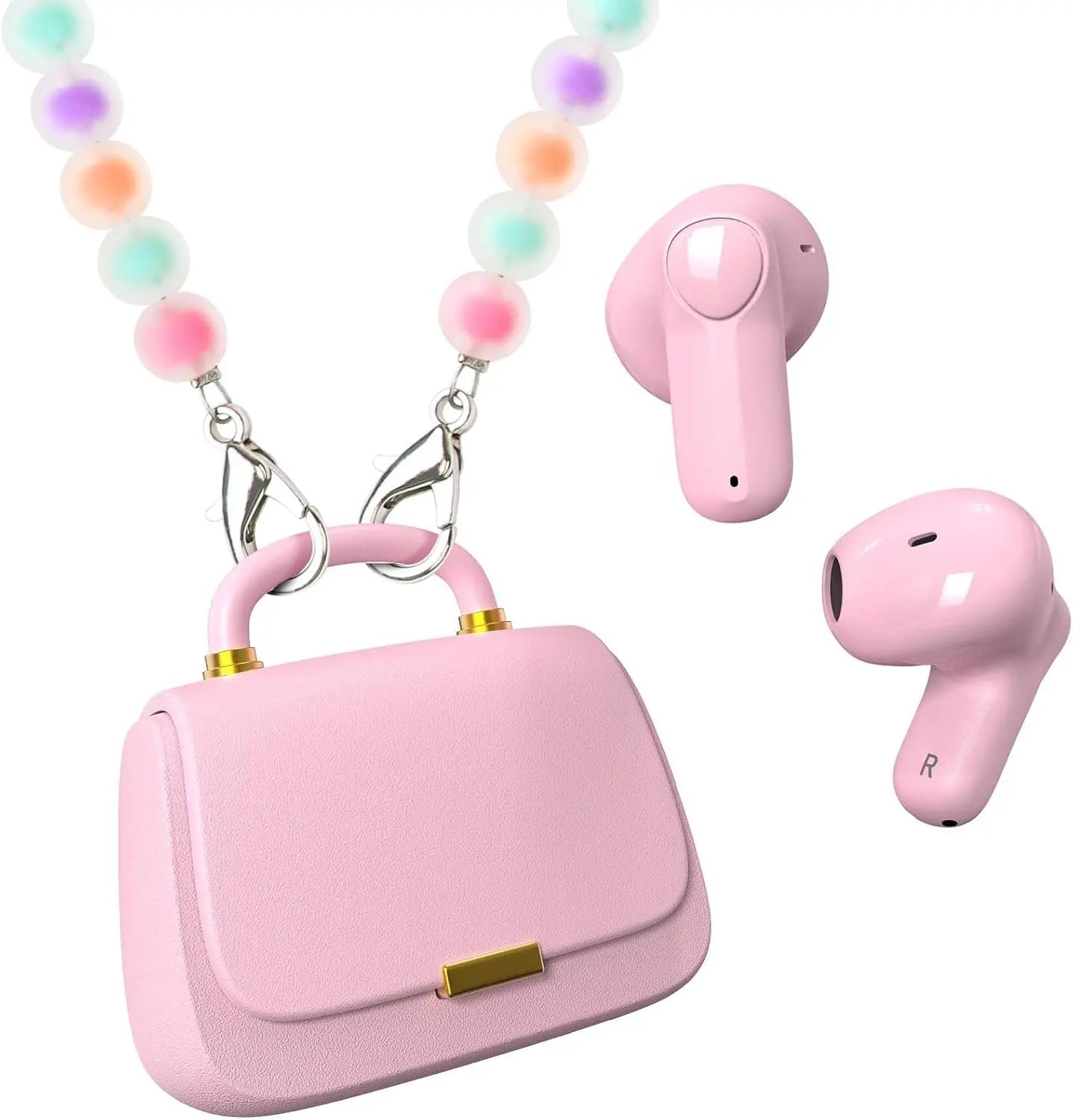 True Wireless Earbuds,Bluetooth In-Ear headphones,13mm Drivers deliver Premium Sound,22H Playtime,Unique Mini Handbag Charging Case with Pearl Crossbody Chain,Perfect for Fashion-Forward Women,Teens