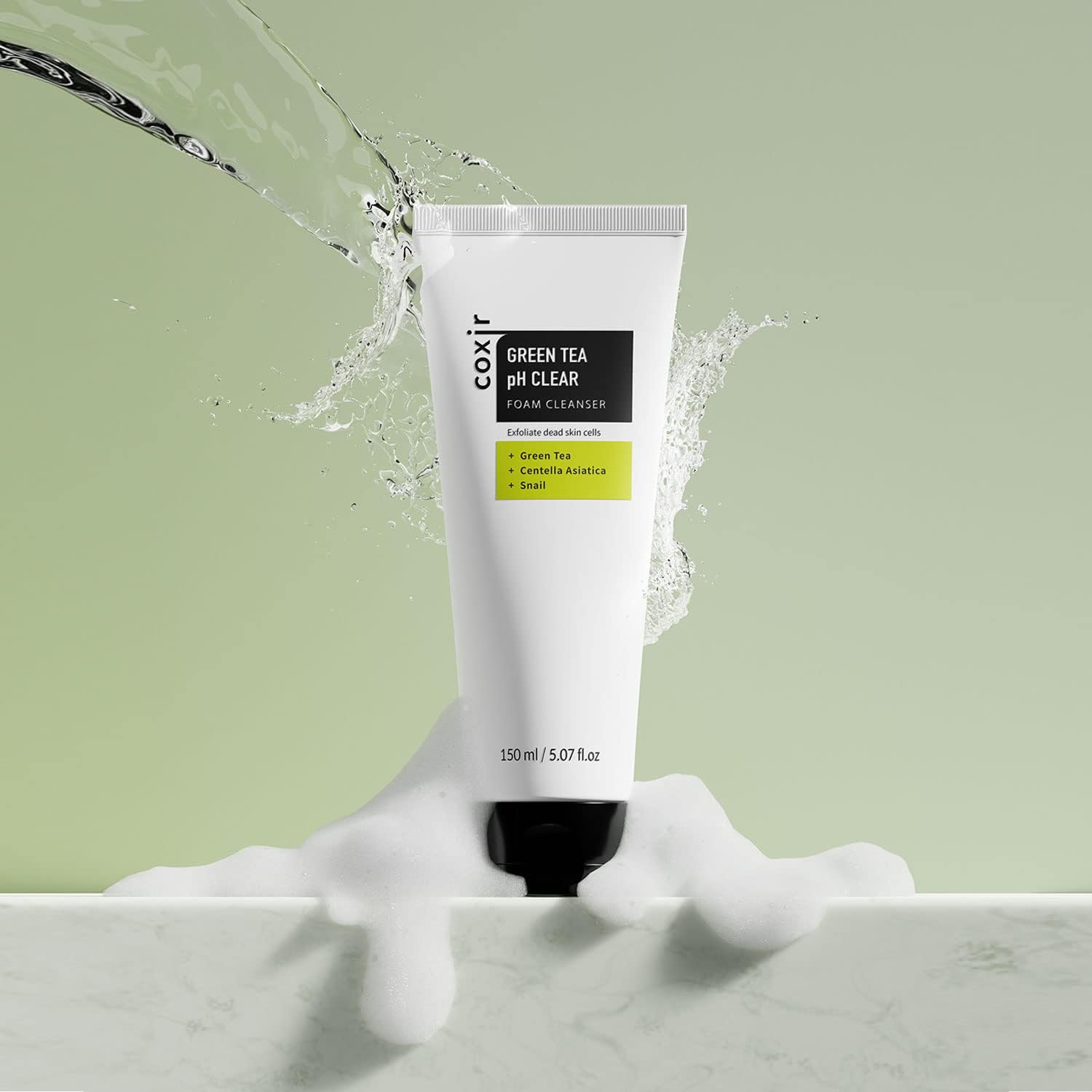 coxir GREENTEA PH CLEAR FOAM CLEANSER 5.07 Fl Oz l Low pH Formula Facial Washes with Gentle Exfoliating l deep cleanses pores and remove dead skin cells on skin