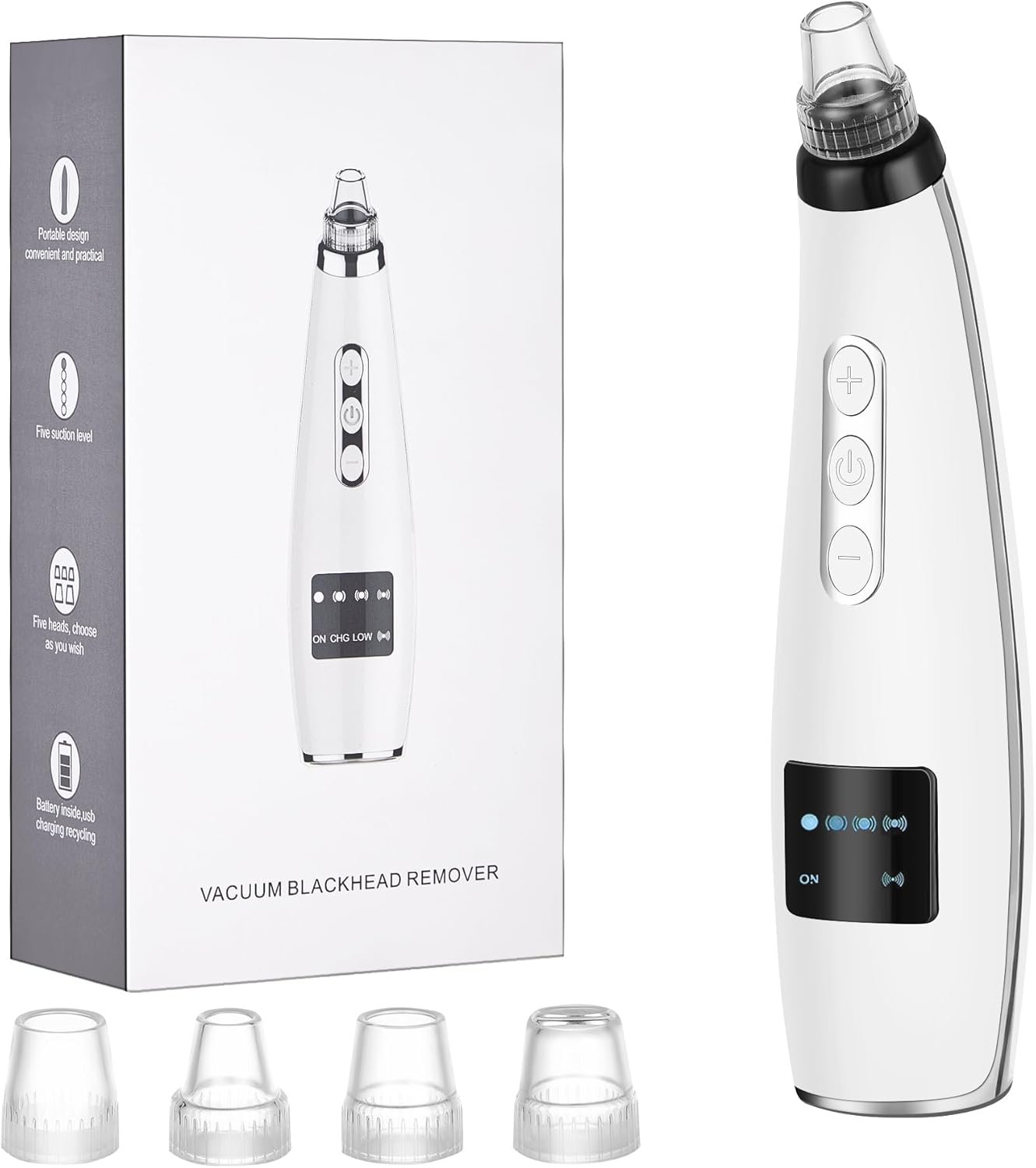 LENND Blackhead Remover Pore Vacuum, Blackhead Extractor Tool Facial Pore Cleaner Electric Comedone Whitehead Extractor Tool-5 Suction Power,5 Probes,USB Rechargeable Blackhead Vacuum Kit