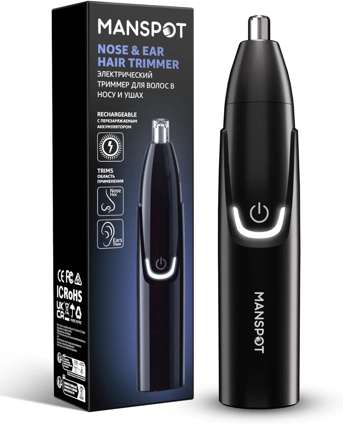 MANSPOT Nose & Ear Hair Trimmer for Men – Painless Nose Hair Trimmer Rechargeable with 8000-RPM Powerful Motor, Dual-Edge Blades, IPX6 Waterproof, USB-C Charging, 90min Runtime & Detachable Head