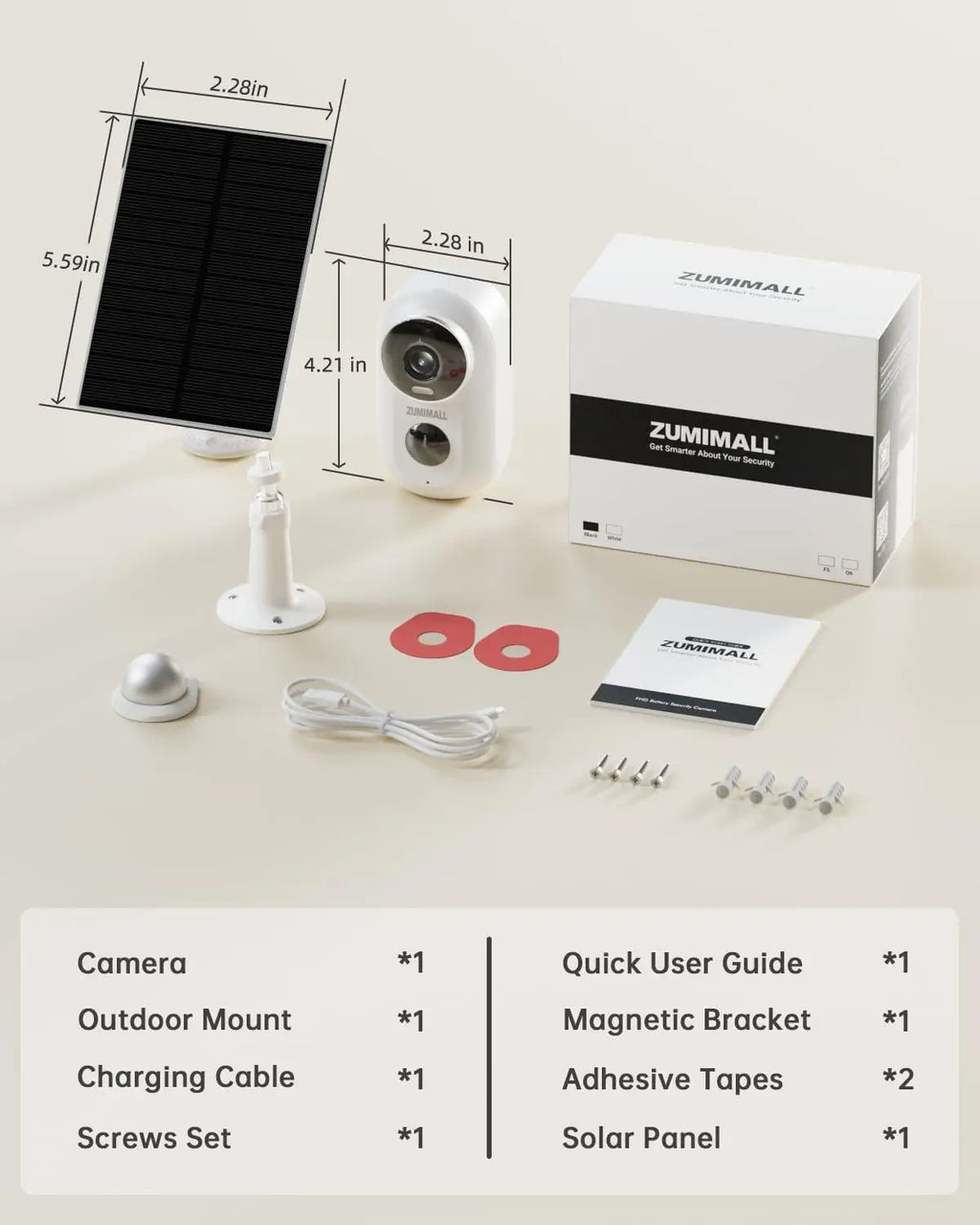 ZUMIMALL Solar Security Cameras Wireless Outdoor, 2K Outdoor Camera Wireless Solar Powered, 2.4G WiFi Battery Camera, 3MP Color Night Vision, Magnetic Mount,Siren,PIR/AI Analyse, IP66, Cloud, Alexa