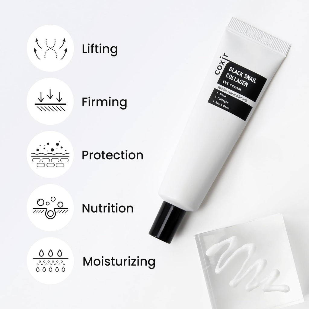 coxir BLACK SNAIL COLLAGEN EYE CREAM l Black Rice, Snail Mucin, Niacinamide, Collagen l Firming, Eye Puffiness, Dark Circles l Good for Christmas Stocking Stuffers l Cruelty-Free [30ml/1.01 fl.oz]