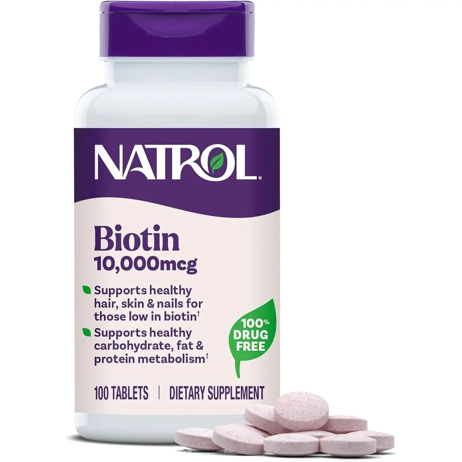 Natrol Beauty Biotin 10,000mcg Vitamins for Beauty, 100 Tablets, 100 Day Supply