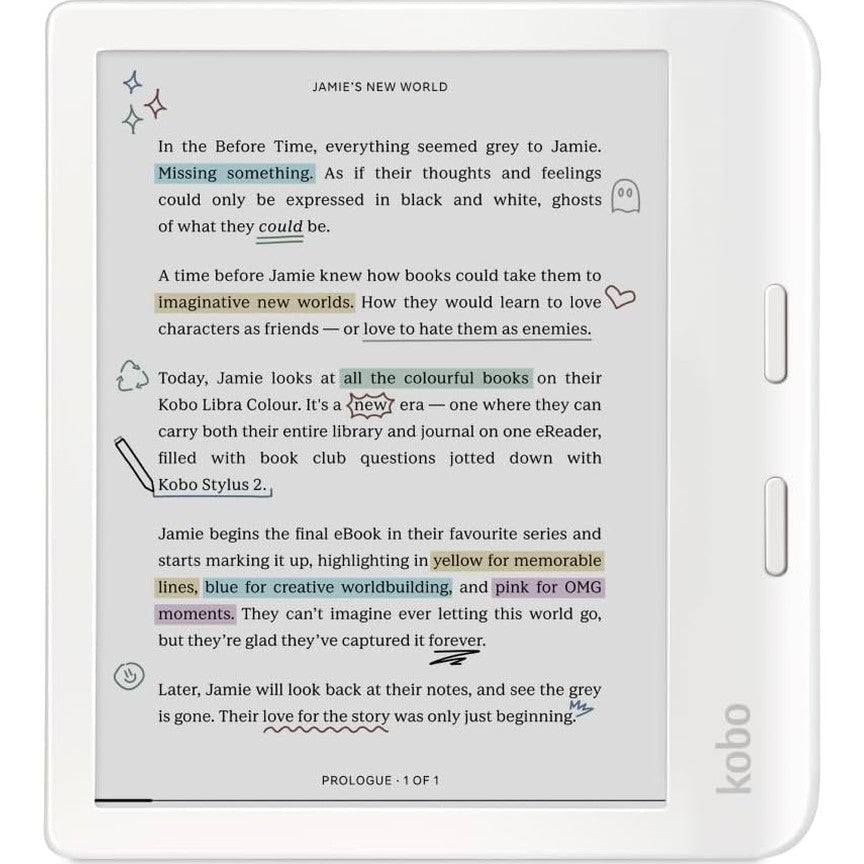 Kobo Libra Colour eReader | 7" E Ink Kaleido™ 3 Display | Adjustable Color Temperature and Brightness | Blue Light Reduction | eBooks and AudioBooks | 32GB Memory | Water Resistant | White