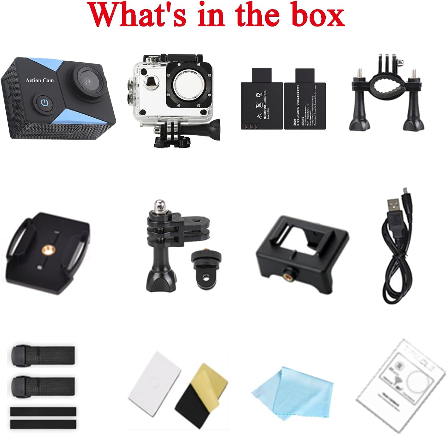 Nvgfelis WiFi Action Cam FHD, Underwater Camera Waterproof up to 30 m, Action Camera with 2 x 1050 mAh Rechargeable Batteries and Accessory Set