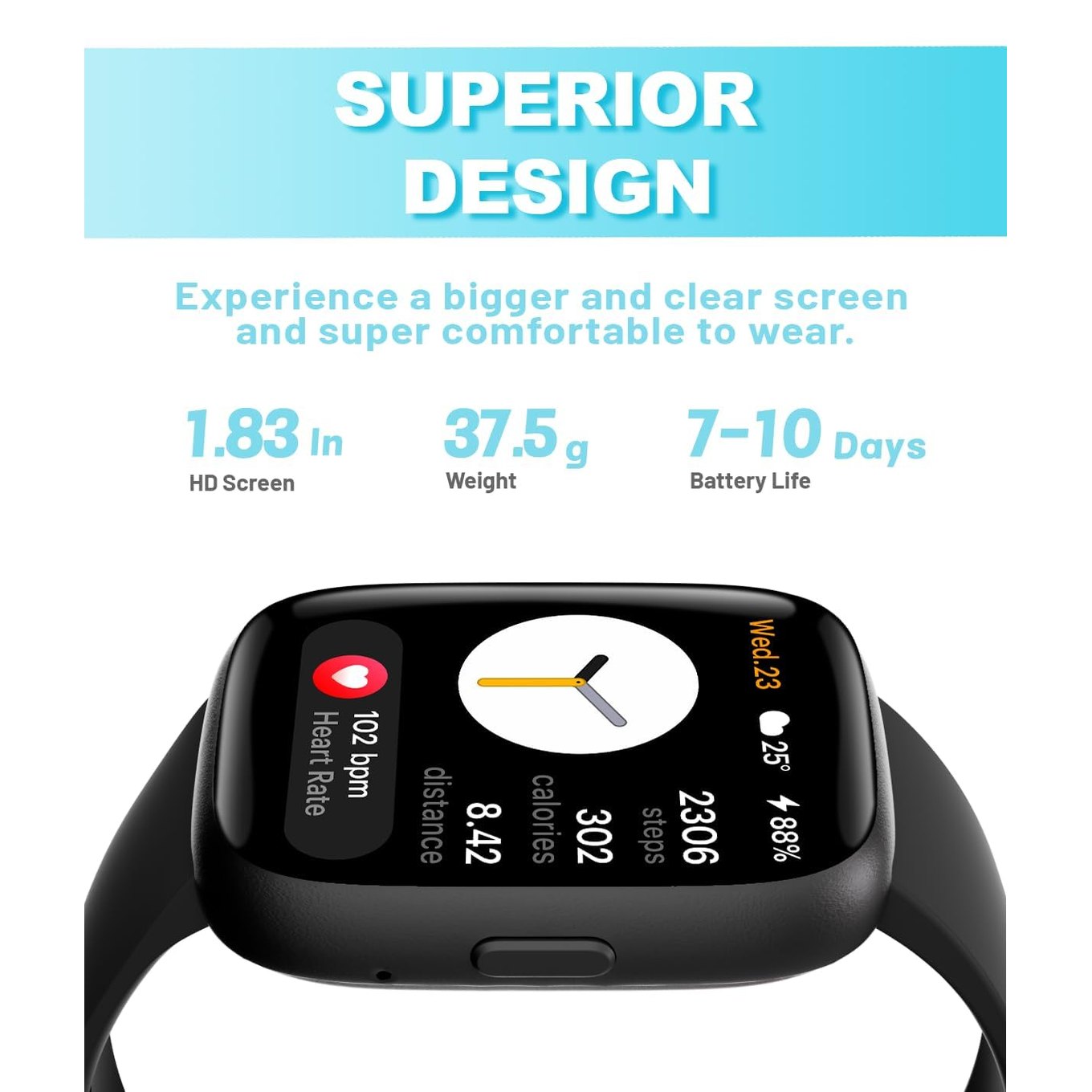 TOOBUR Smart Watch for Women Men, Alexa Built-in, Answer/Make Calls, 1.83" Fitness Tracker Watch with Heart Rate Monitor, Sleep Tracker, Pedometer, IP68 Waterproof Smartwatch Compatible Android iOS